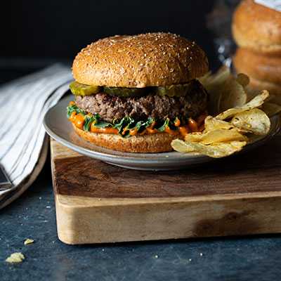 Spicy Hamburger on Whole Grain Brioche Burger Bun - USA