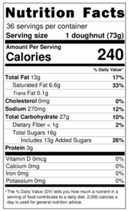 Nutrition Label for Europastry's Caramel Flavored Filled Dots Original